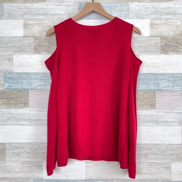 Peck & Peck Luxury 2-Ply Cashmere Cold Shoulder Sweater Red Casual Womens Large - Picture 3 of 5